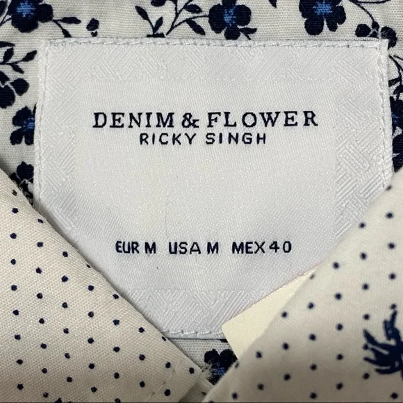 Denim & Flower Ricky Singh White Blue Palm Trees Button Down Szs Med, Lg - Picture 7 of 11